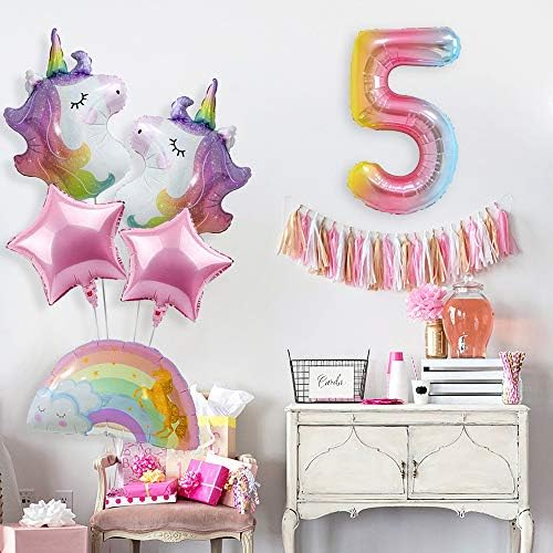 Rainbow Unicorn Balloon Bouquet 5th Birthday Set