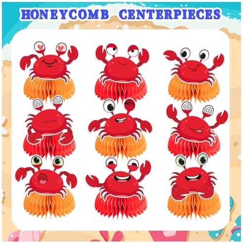 9 Pcs Crab Honeycomb Centerpieces for Crab Themed Parties