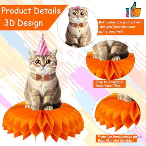 8Pcs Cat Honeycomb Centerpieces 3D Table Toppers