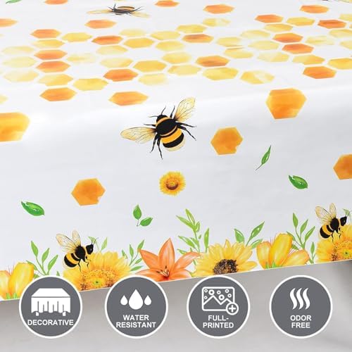WERNNSAI Bee Tablecloth 2 Pack 108x54 Yellow Party Decor
