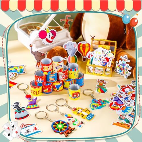 98 Pcs Circus Party Favors Set Slap Bracelets Keychains Stickers