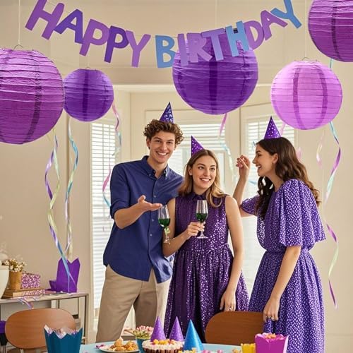 Purple Paper Lanterns 12Pcs for Decor and Events