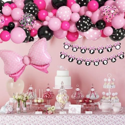 Carileee Cartoon Mouse Balloon Arch Kit 125pcs Pink Birthday Decorations