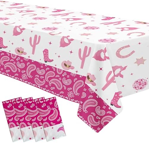 Hot Pink Cowgirl Party Tablecloths 4 Pack 54x108 Inches