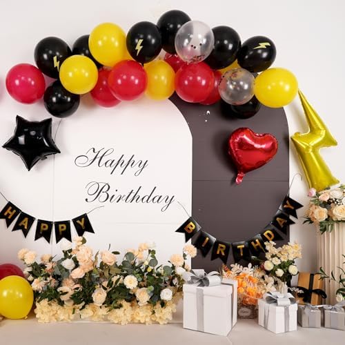 Vibzox Red Black Yellow Birthday Balloons Decorations