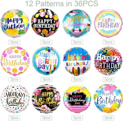 36PCS Happy Birthday Foil Balloons 18 Inch Decor