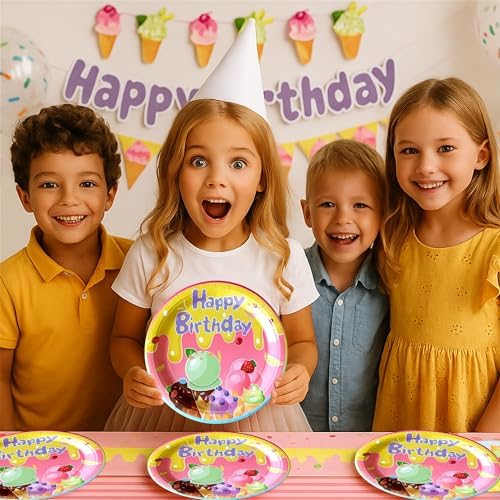 Ice Cream Plates Napkins 100PCS Birthday Party Supplies
