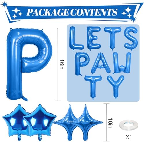 Lets Pawty Balloons Banner Blue 16 Inch Pet Party Decor