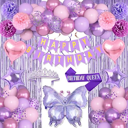 Ouddy Life Purple Pink Birthday Decorations for Women Girls