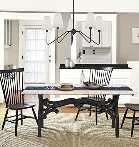 Electro bp 30 Inch 5 Arm Chandelier Matt Black with White Linen Shades