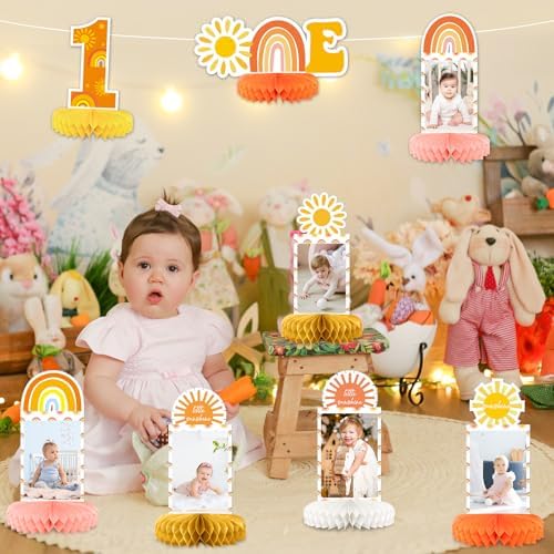 Boho Sun Photo Honeycomb Centerpieces for Baby Birthday Decorations