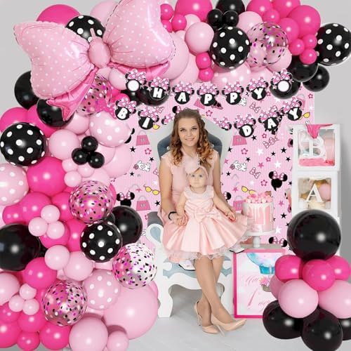 Carileee Cartoon Mouse Balloon Arch Kit 125pcs Pink Birthday Decorations
