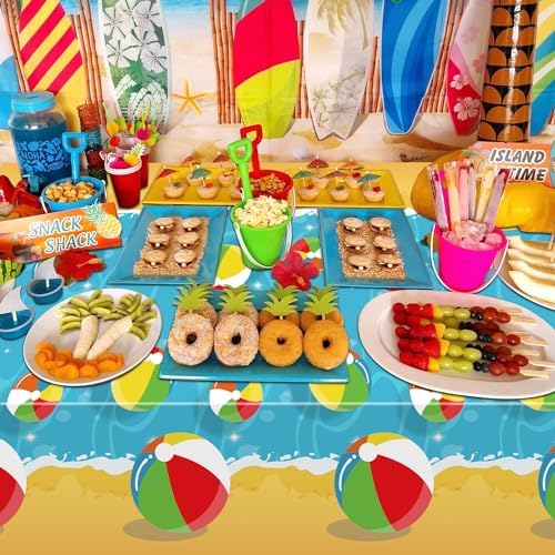 4 Pcs Beach Ball Tablecloths - Summer Pool Party Decor