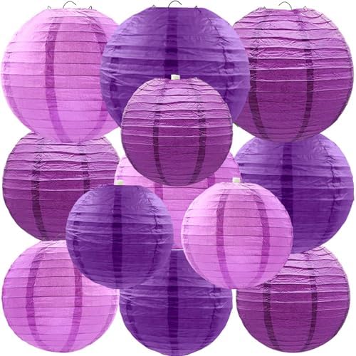 Purple Paper Lanterns 12Pcs for Decor and Events