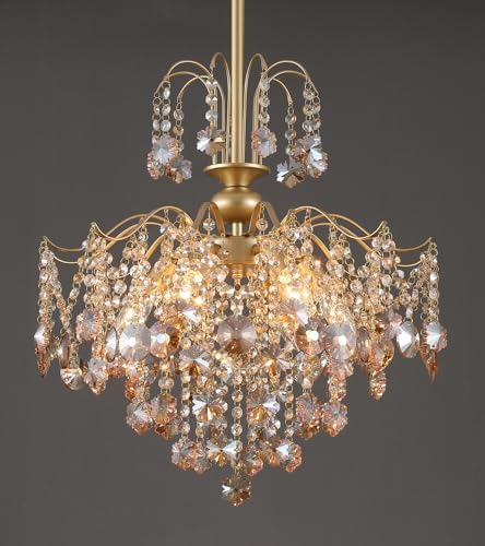 QS Amber Gold Crystal Chandelier 6 Light Modern Luxury Pendant Light