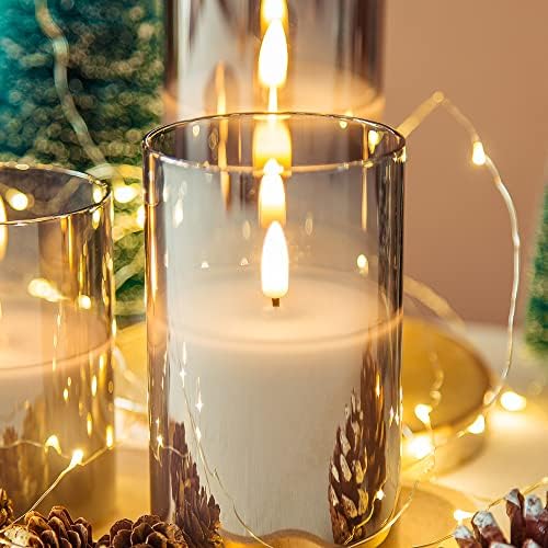 Eywamage Smoke Grey Flameless Candles with Remote Set of 3
