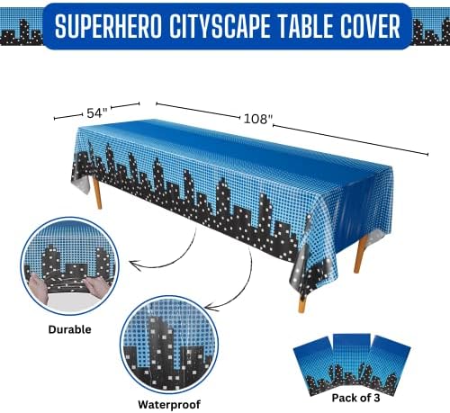 Blue Orchards Superhero Cityscape Table Covers Pack of 3 108x54