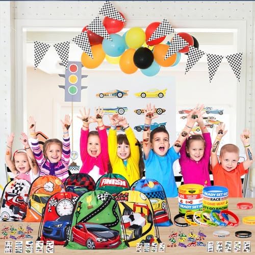 Winrayk Race Car Party Favors with Drawstring Bags and Glow Stickers