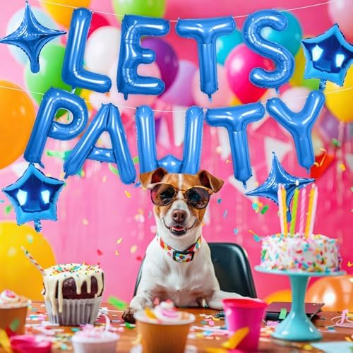 Lets Pawty Balloons Banner Blue 16 Inch Pet Party Decor