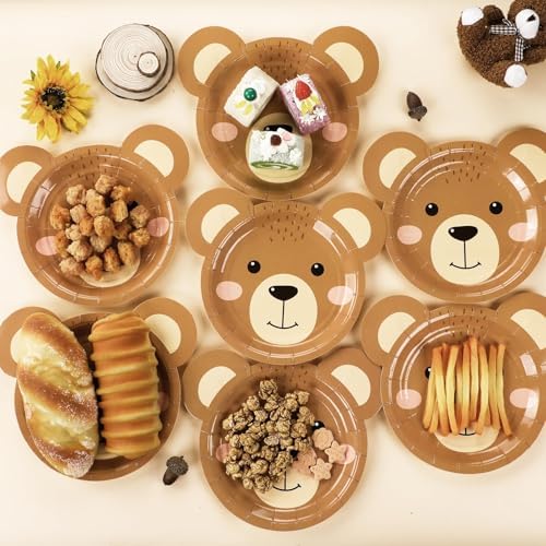 50 Count Bear Shaped Paper Plates for Birthday Parties Baby Showers