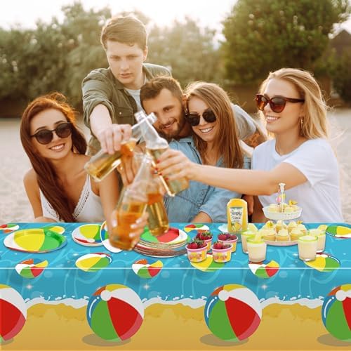 4 Pcs Beach Ball Tablecloths - Summer Pool Party Decor