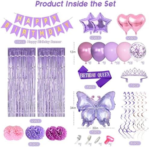 Ouddy Life Purple Pink Birthday Decorations for Women Girls