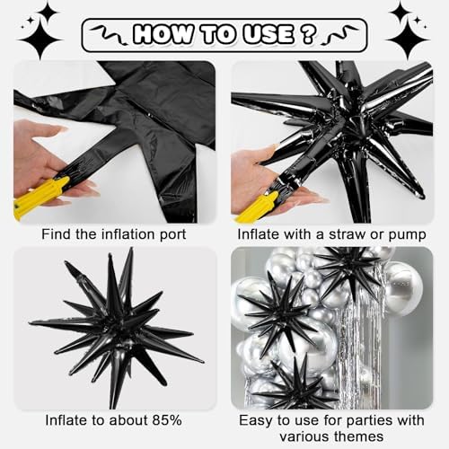 Black Star Balloons Set 6Pcs 22Inch 10Pcs 10Inch