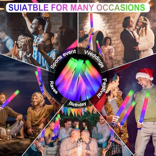 LifBetter 70 Pcs Foam Glow Sticks with 3 Modes