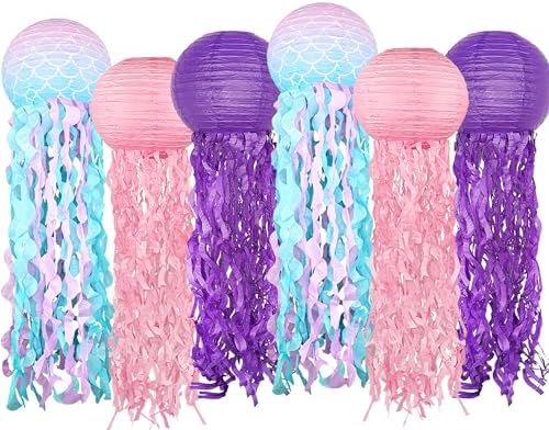 Mermaid Theme Paper Lanterns Set 6pcs Pink Purple Blue