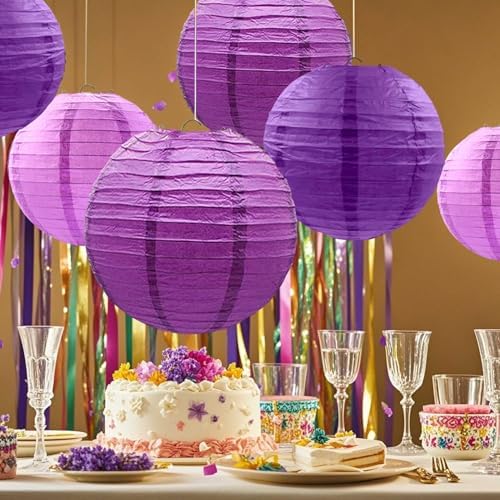 Purple Paper Lanterns 12Pcs for Decor and Events