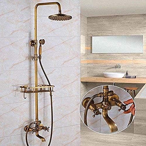 Antique Brass Showers Head with Storage Basket and Swivel Spout
