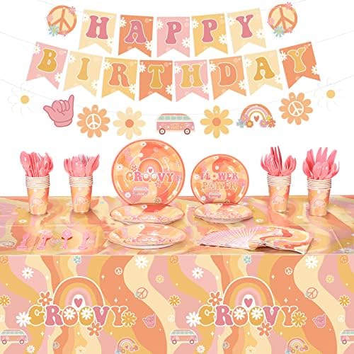 Geyee 173 Pcs Groovy Party Supplies Serves 24