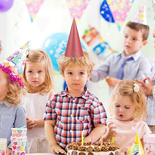 NUOBESTY 12pc Glitter Cone Party Hats with Ribbons