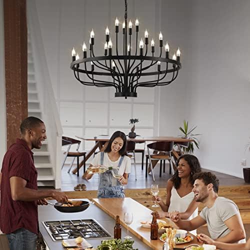 24 Light Black Chandelier 3 Tier Modern Farmhouse