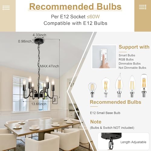 Hansang Black Chandelier with Adjustable Rope