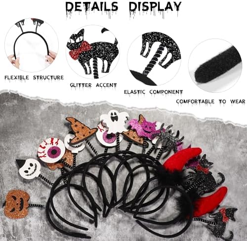 Aodaer 9 Pack Halloween Glitter Headbands Set
