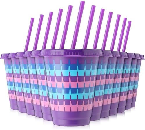 12 Pcs Llama Video Game Themed Reusable Plastic Cups with Lids and Straws