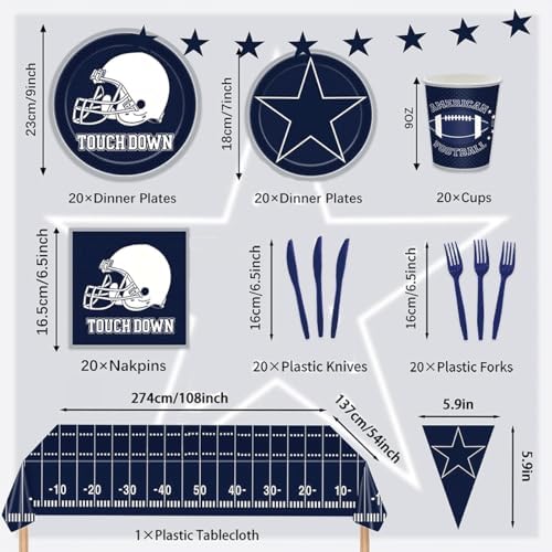 122PCS Football Party Tableware Set for 20 Guests