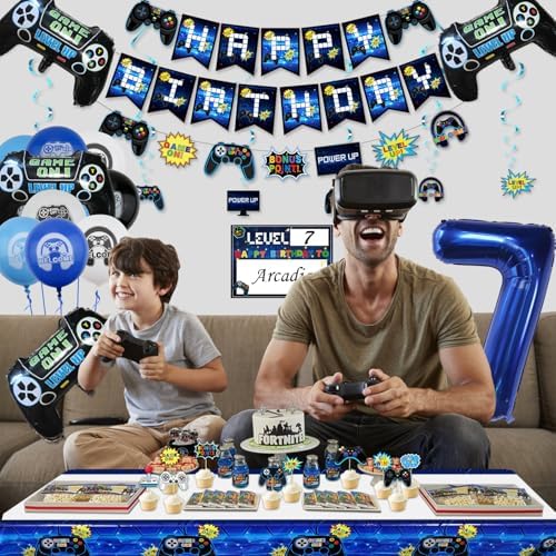 Video Game Party Decorations 7th Birthday Set for Boys