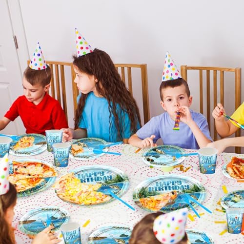 Avezano 192 Pcs Fishing Birthday Plates and Napkins Set Serve 24 Guests