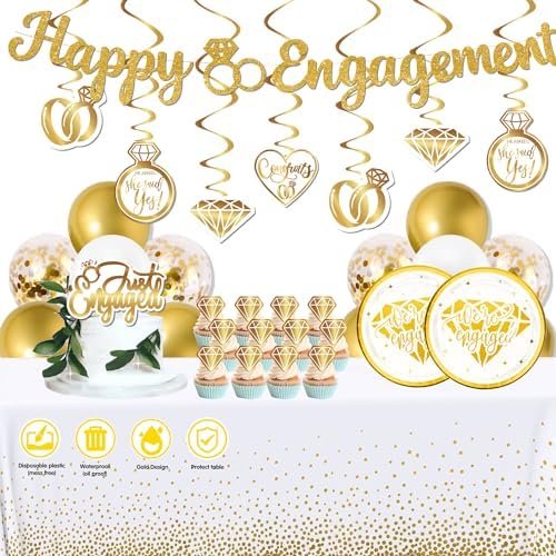 Gold Engagement Party Decorations 90pcs Set