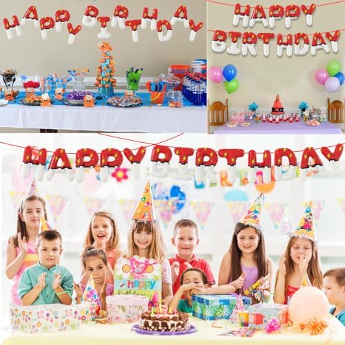 Red and White Cartoon Birthday Foil Balloons