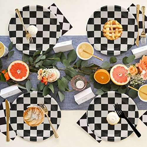 60Pcs Black and White Checkered Race Car Party Plates Set