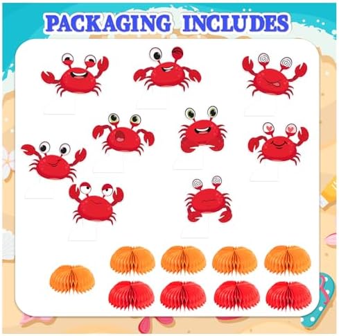 9 Pcs Crab Honeycomb Centerpieces for Crab Themed Parties