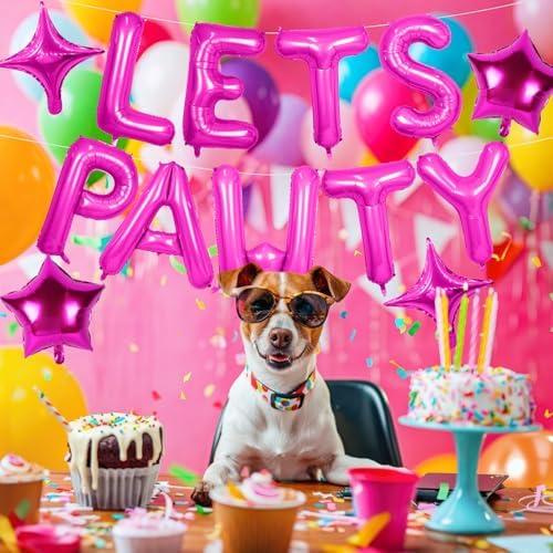 Lets Pawty Balloons Banner Hot Pink Dog Party Decorations