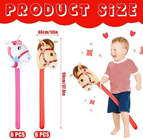 12pcs Inflatable Stick Horse Red Pink