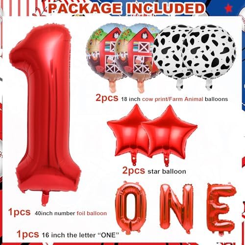 Farm Animal Party Balloons Set with Number 1 Balloon