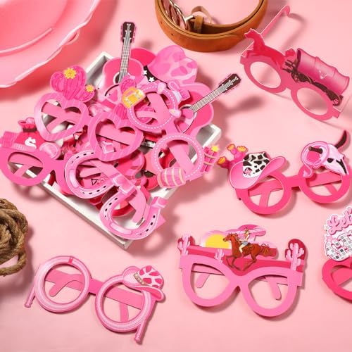 32 Pcs Pink Cowgirl Paper Glasses Party Favors