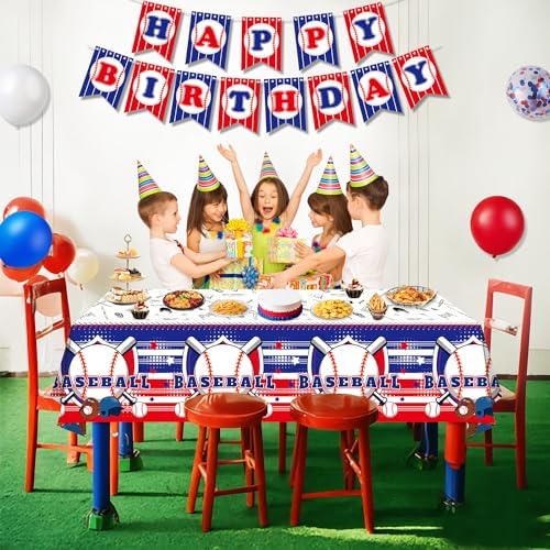 4-Pack Baseball Themed Tablecloths - 86 x 51 Inch Plastic Covers