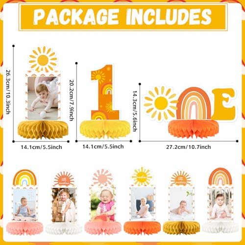 Boho Sun Photo Honeycomb Centerpieces for Baby Birthday Decorations